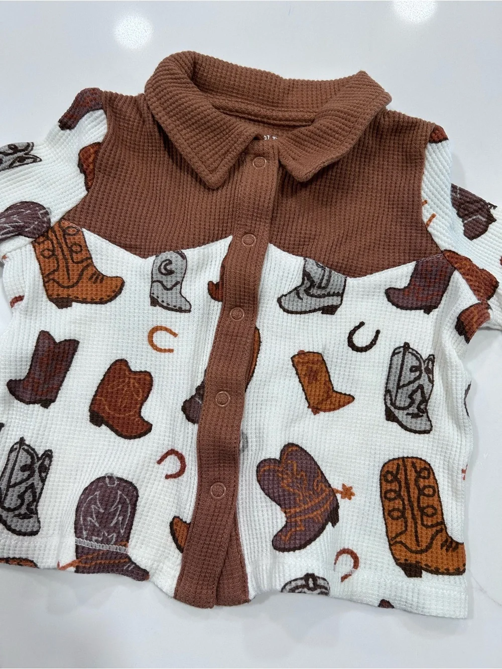 Angel Dear Brown & White Cowboy Boot Cardigan